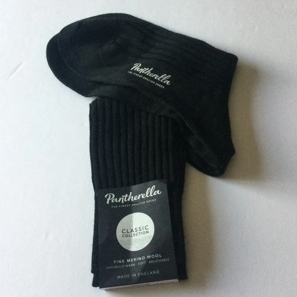 PANTHERELLA LABURNUM MENS FINE WOOL SOCKS IN BLACK SIZE LARGE NWT